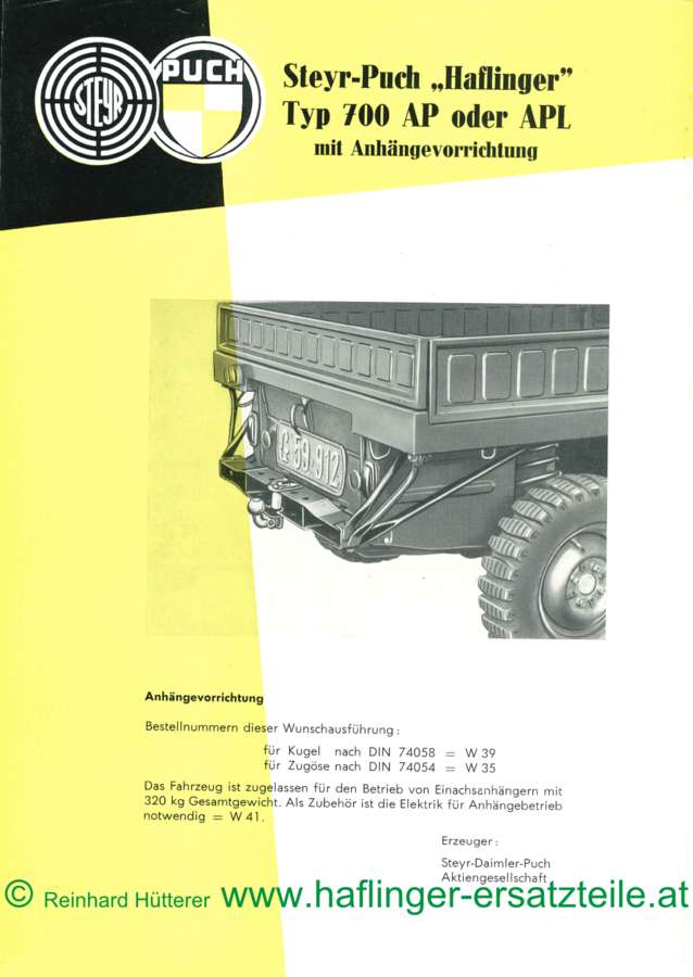 technical data sheet of the Haflinger towing hitch