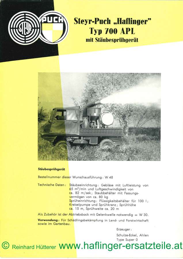 technical data sheet of the Haflinger sprayer